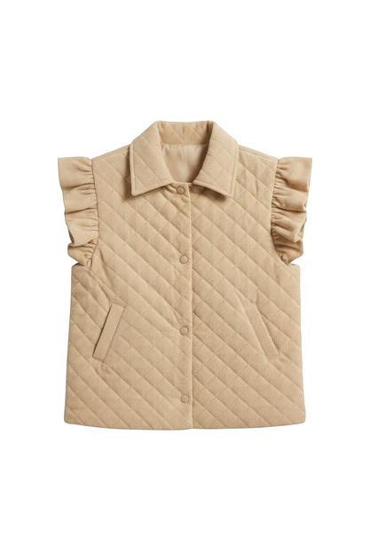 Umgee Corduroy Quilted Ruffle Sleeve Vest | Women's Layering Vest